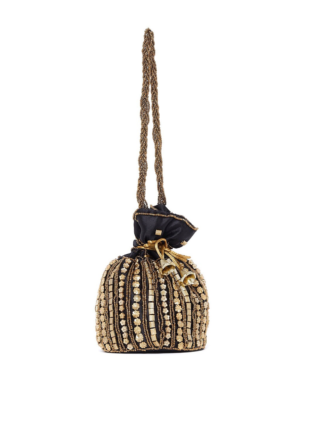 

Athena Black & Gold-Toned Embellished Potli Clutch