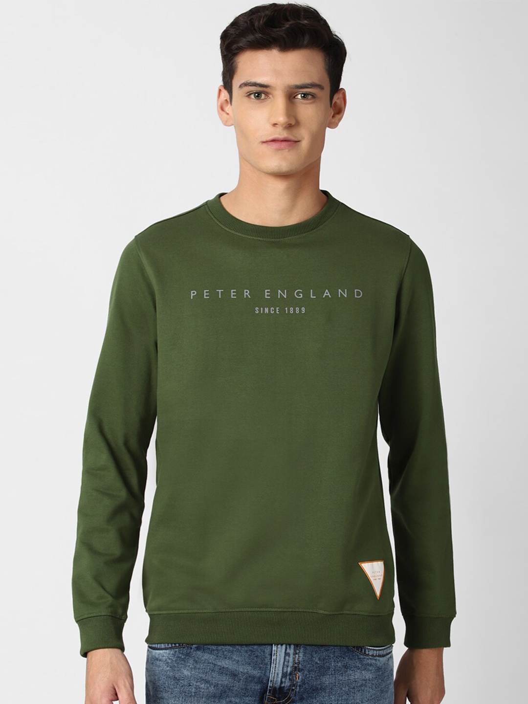 

Peter England Casuals Men Olive Green Printed Sweatshirt
