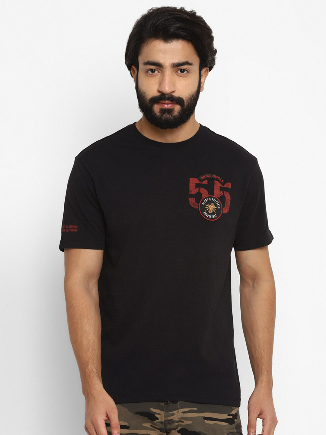 

Royal Enfield Men Black Typography Applique T-shirt