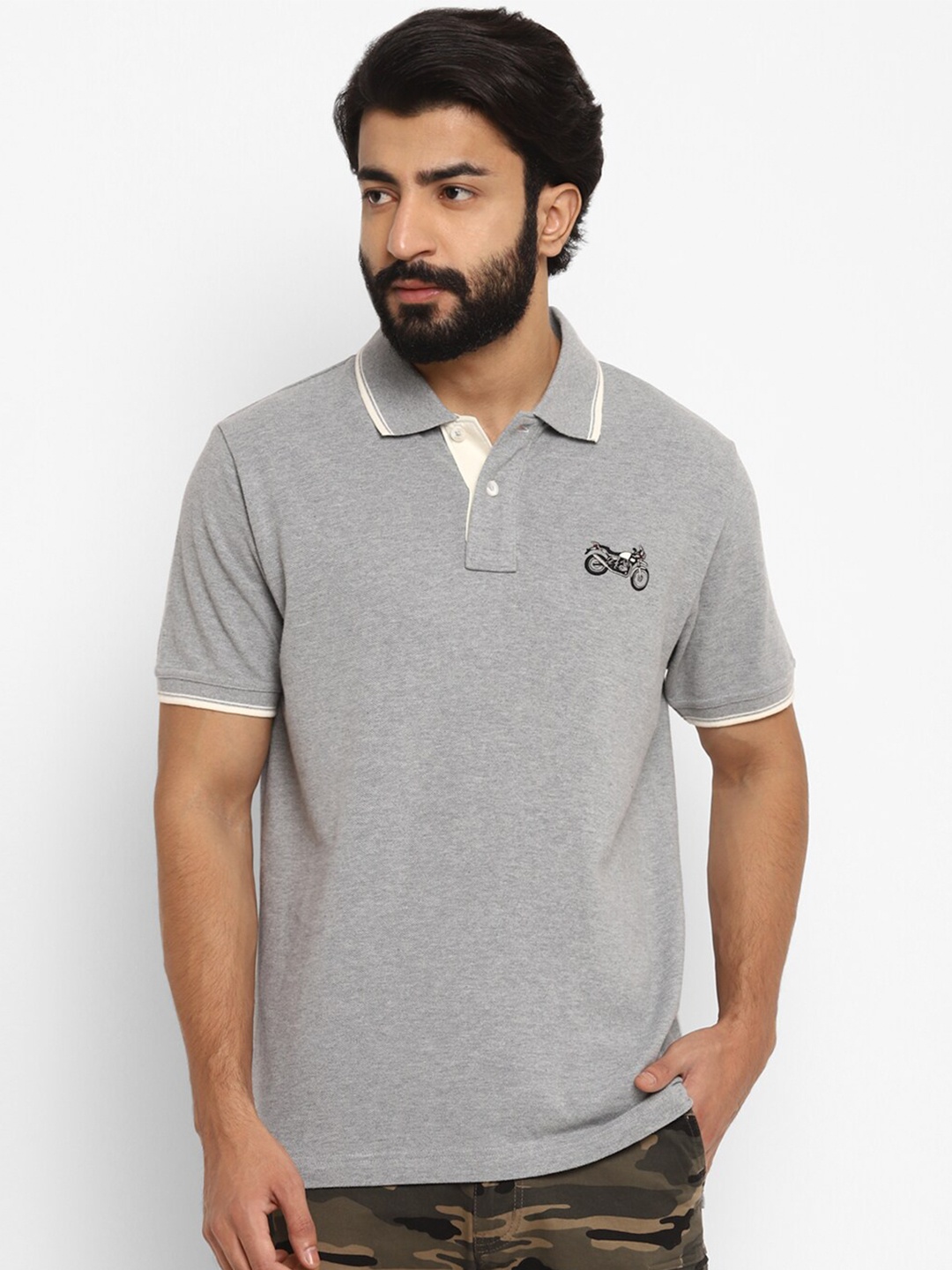 

Royal Enfield Men Grey Polo Collar T-shirt
