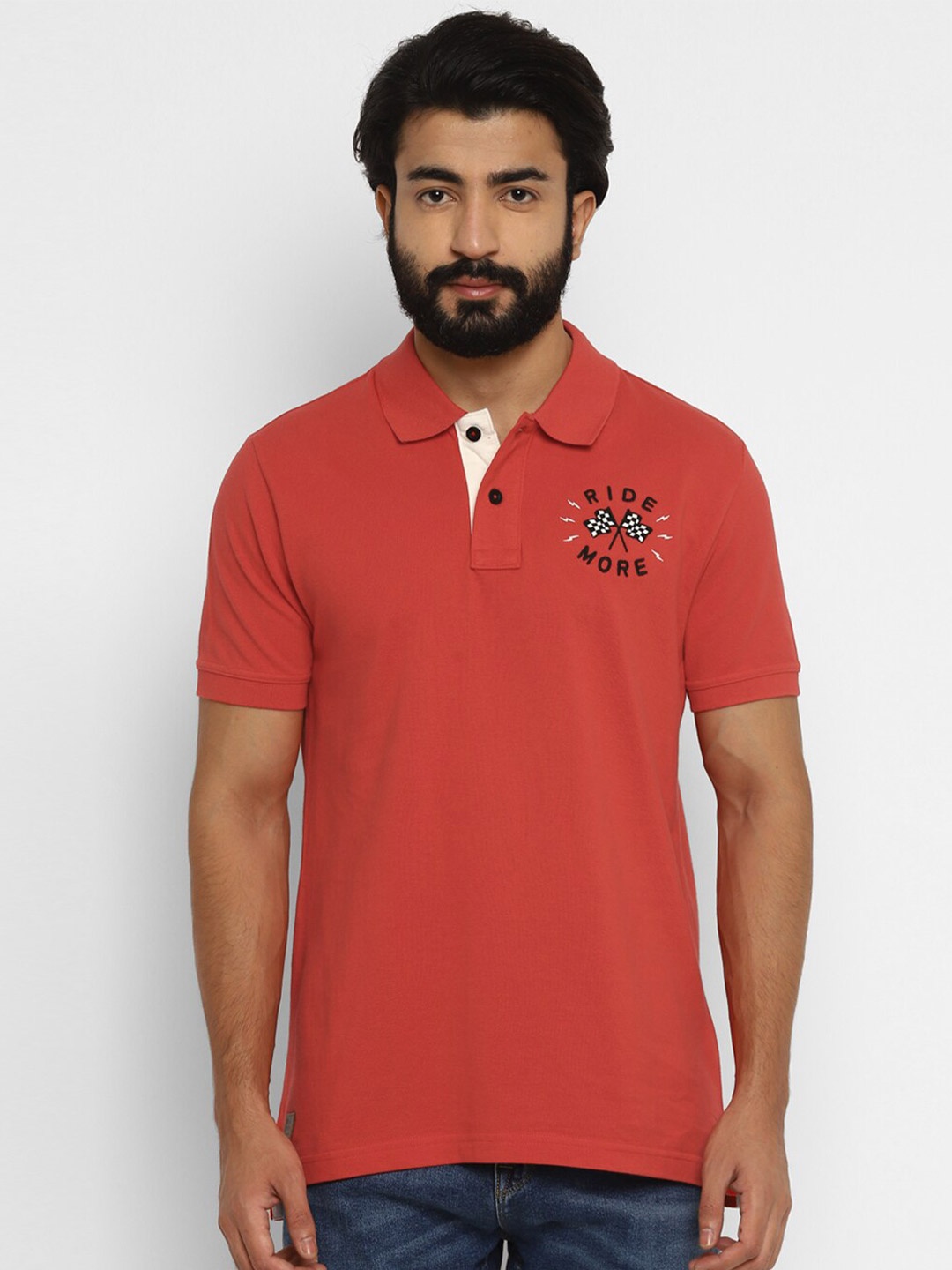 

Royal Enfield Men Red & dark terra cotta Polo Collar T-shirt