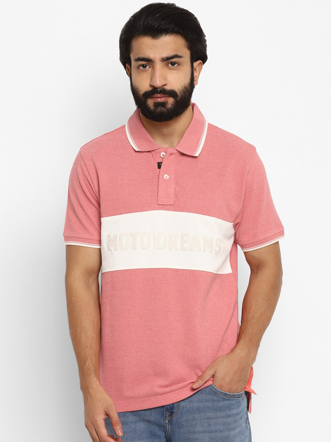 

Royal Enfield Men Red Colourblocked Polo Collar T-shirt