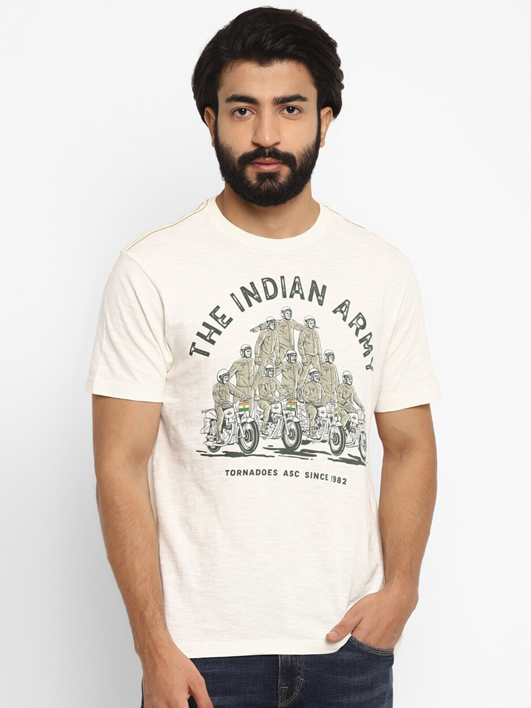 

Royal Enfield Men Off White Printed T-shirt