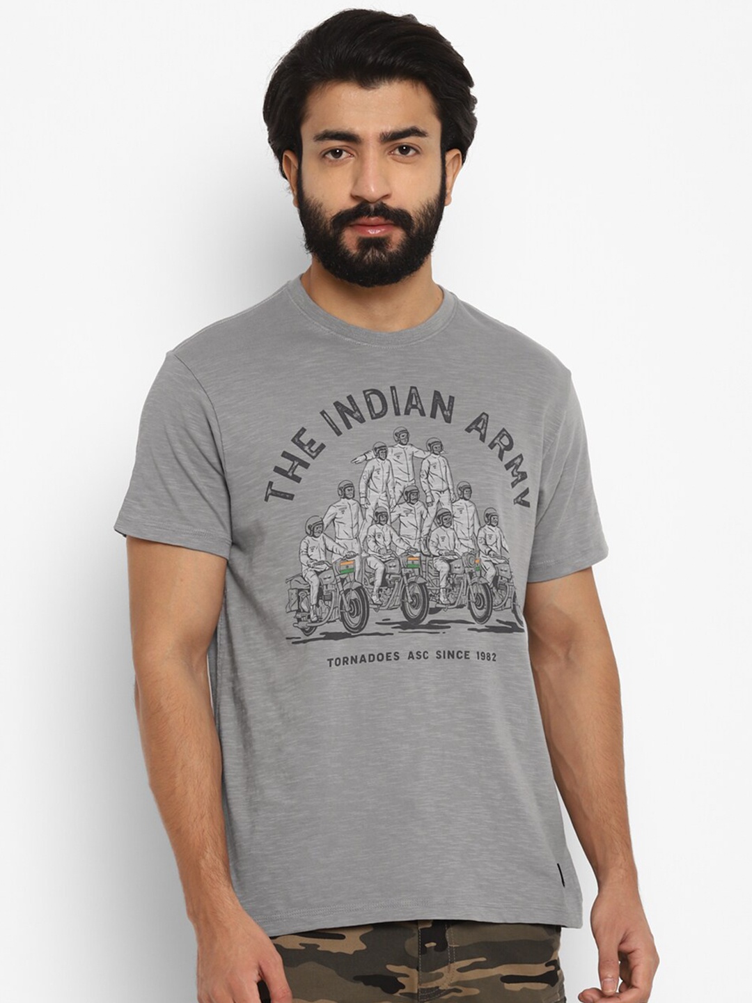 

Royal Enfield Men Grey The Indian Army Tornadoes Typography Printed T-shirt