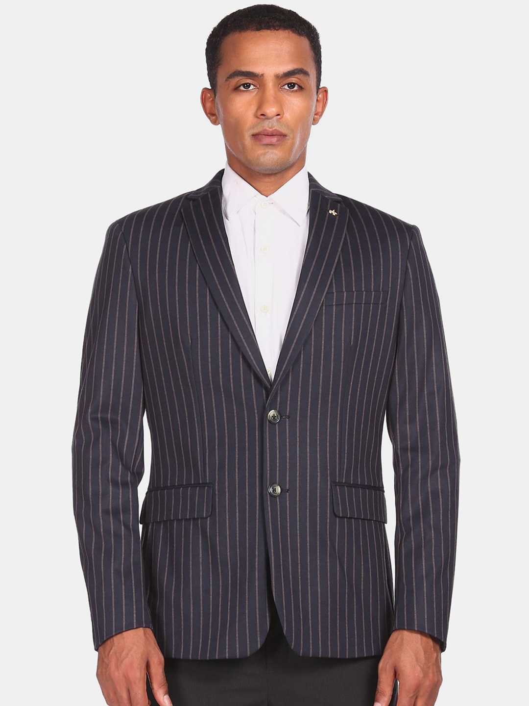 

Arrow Men Blue & Grey Striped Single Breasted Formal Blazer