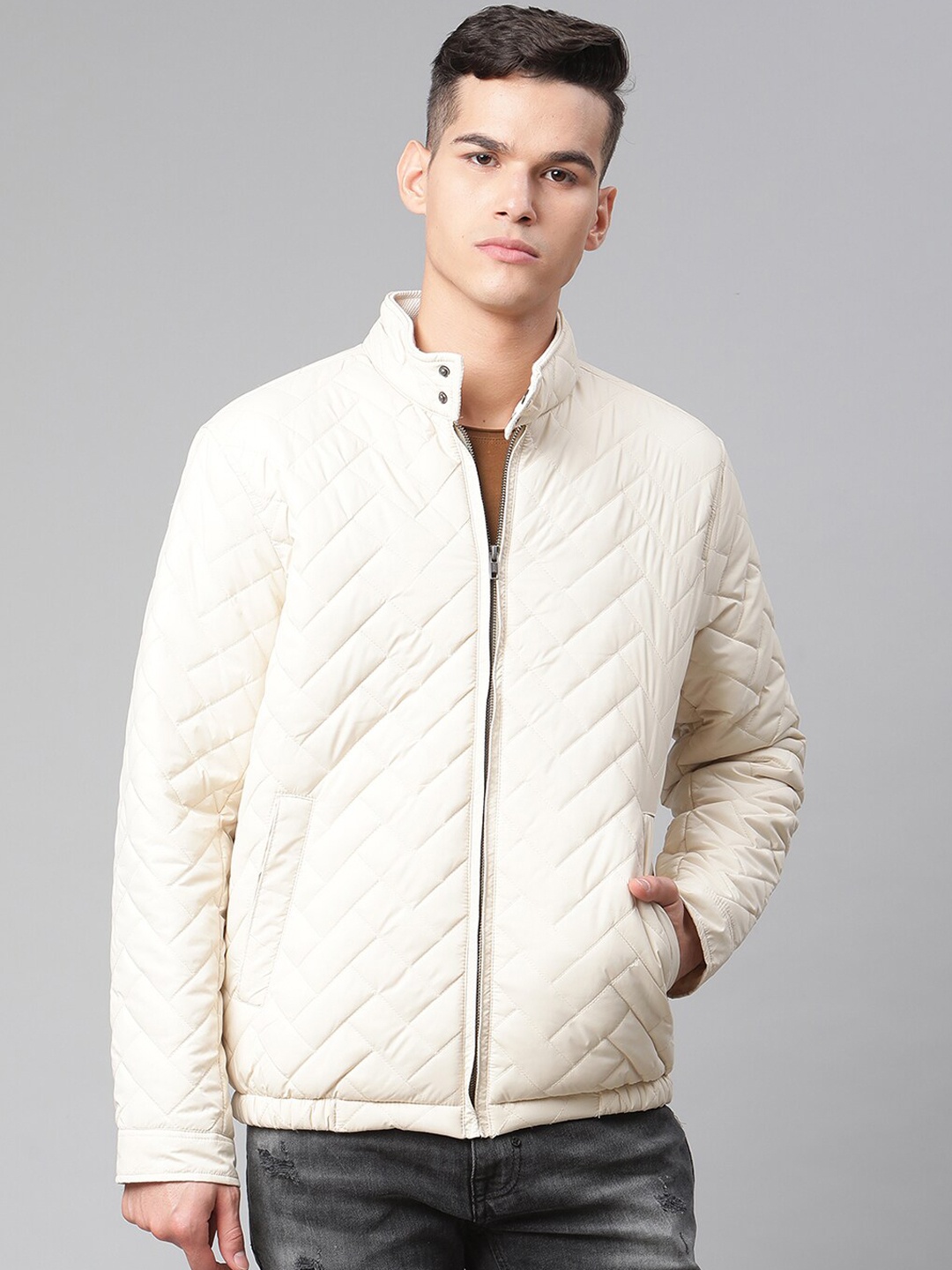 

HARSAM Men Beige Lightweight Quilted Jacket