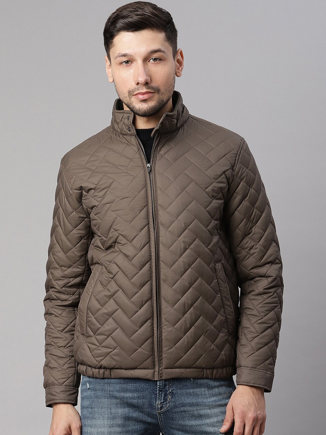 

HARSAM Men Olive Green taupe gray Lightweight Quilted Jacket