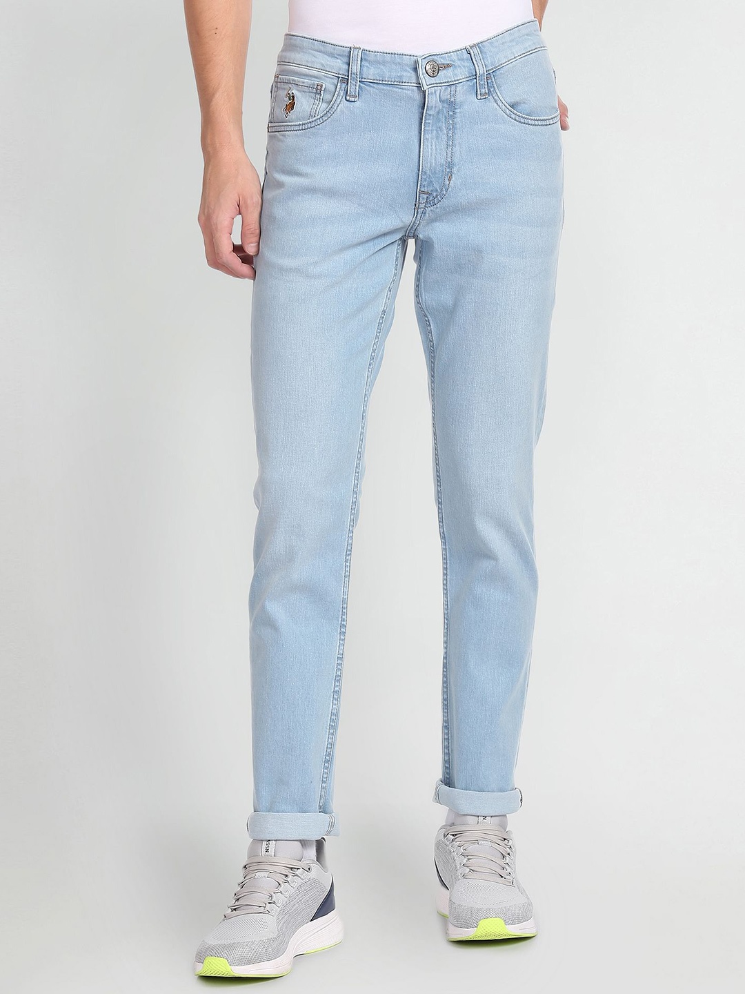 

U.S. Polo Assn. Denim Co. Men Blue Slim Fit Tapered Fit Whiskered Heavy Fade Jeans