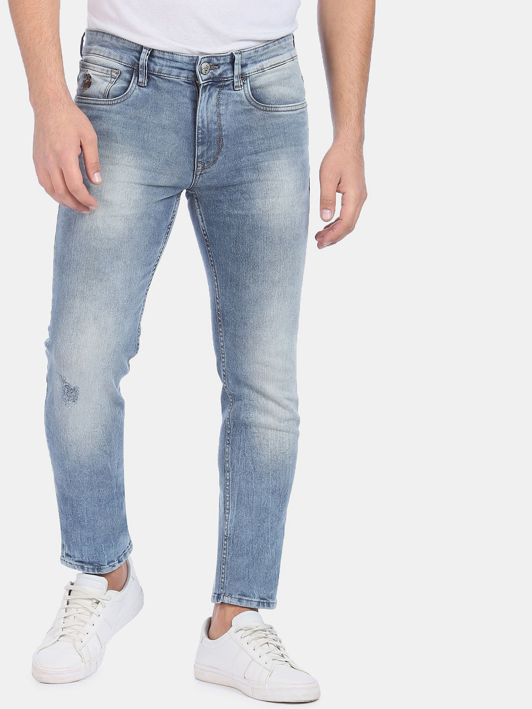 

U.S. Polo Assn. Denim Co. Men Blue Tapered Fit Low Distress Heavy Fade Stretchable Jeans