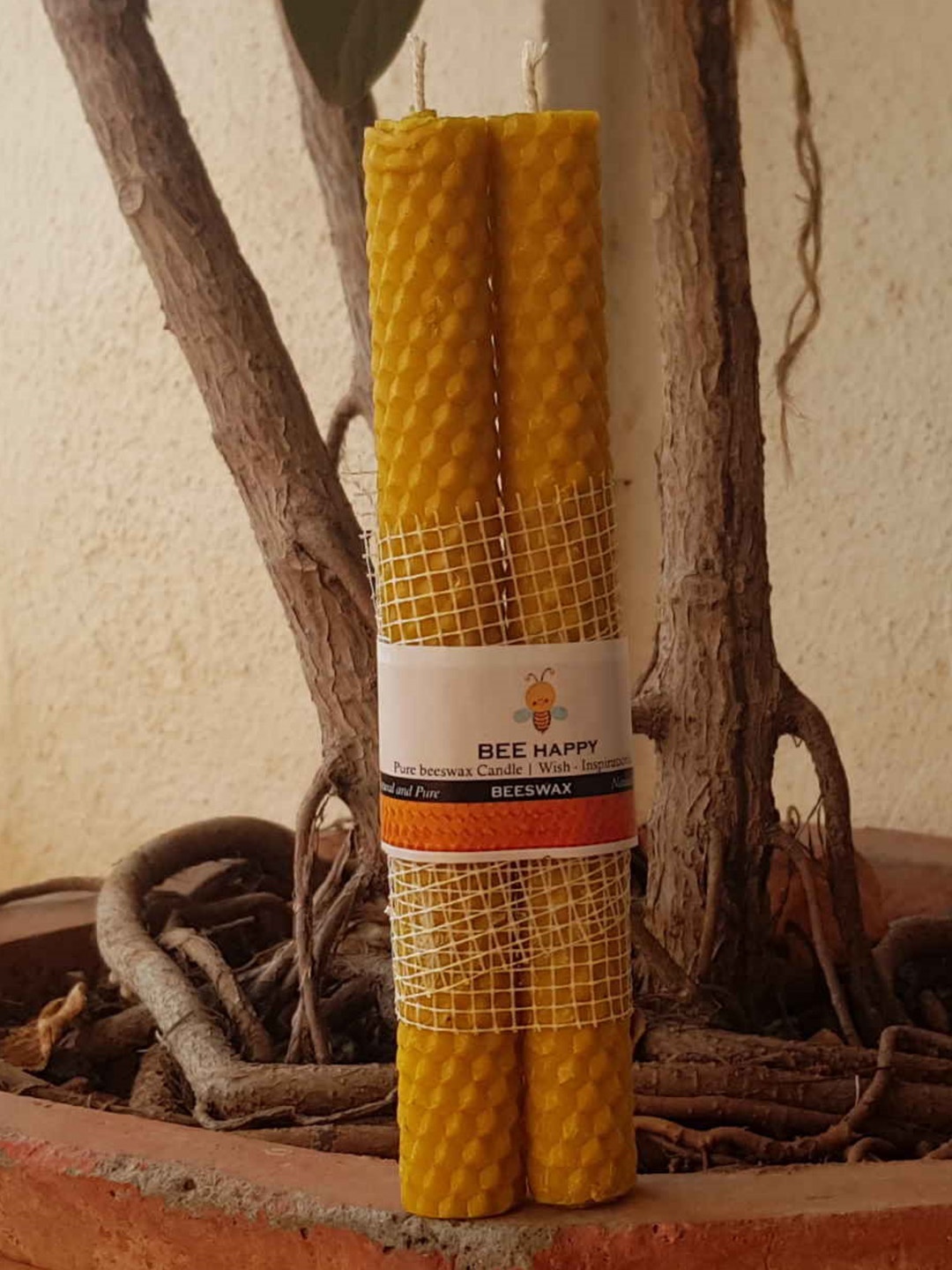 

Pratha Set Of 2 Yellow Textured Handpainted Candles