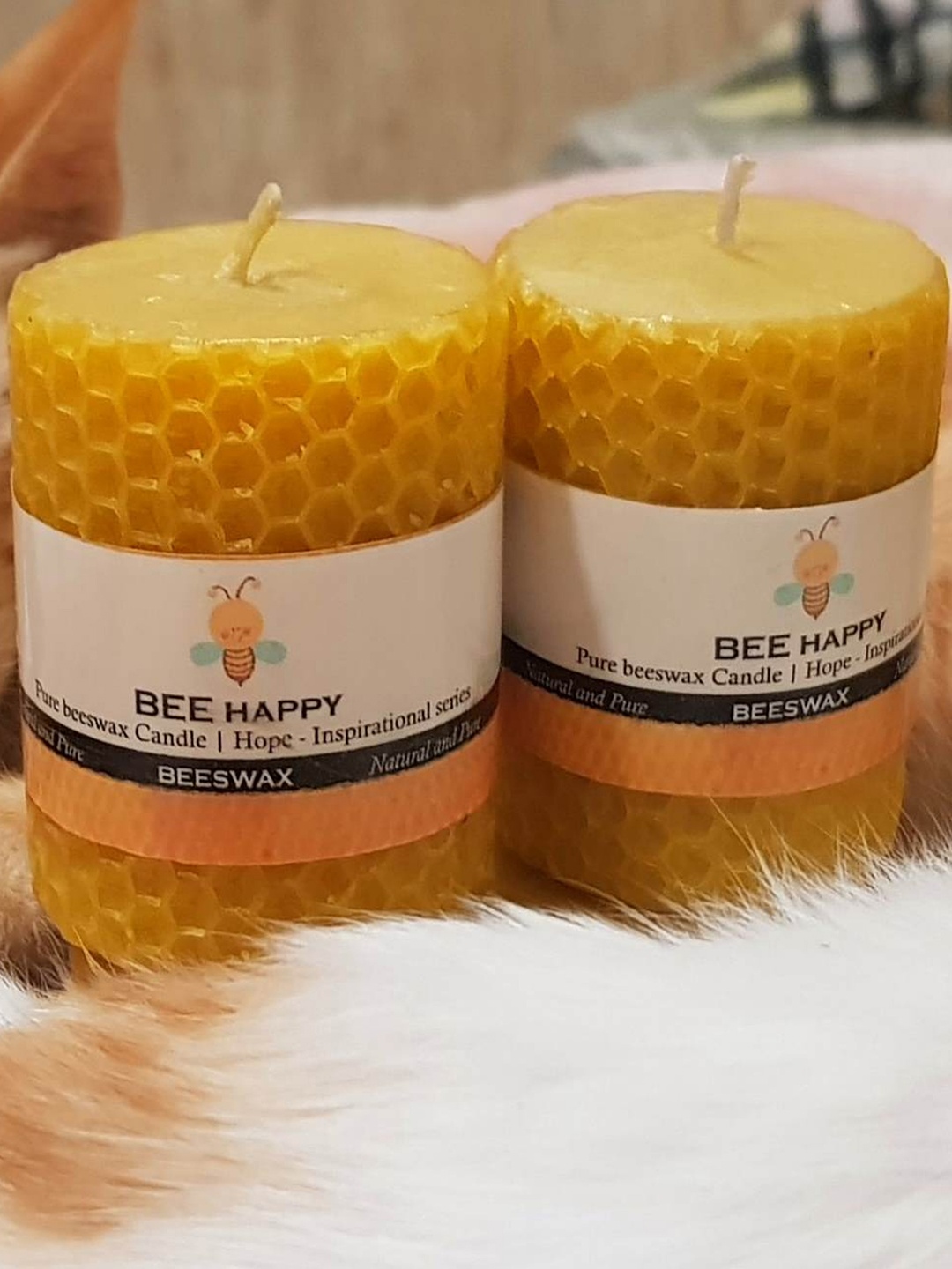 

Pratha Set Of 2 Yellow Textured Handpainted Candles