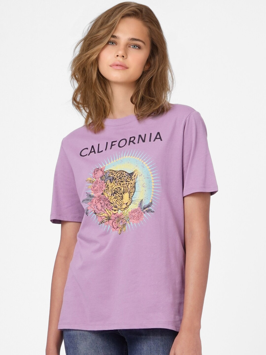 

ONLY Women Purple Typography Printed Applique T-shirt