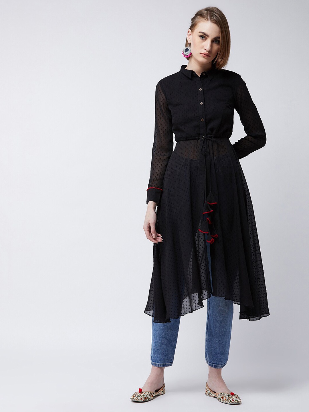

Miss Chase Black Chiffon Shirt Style Longline Top