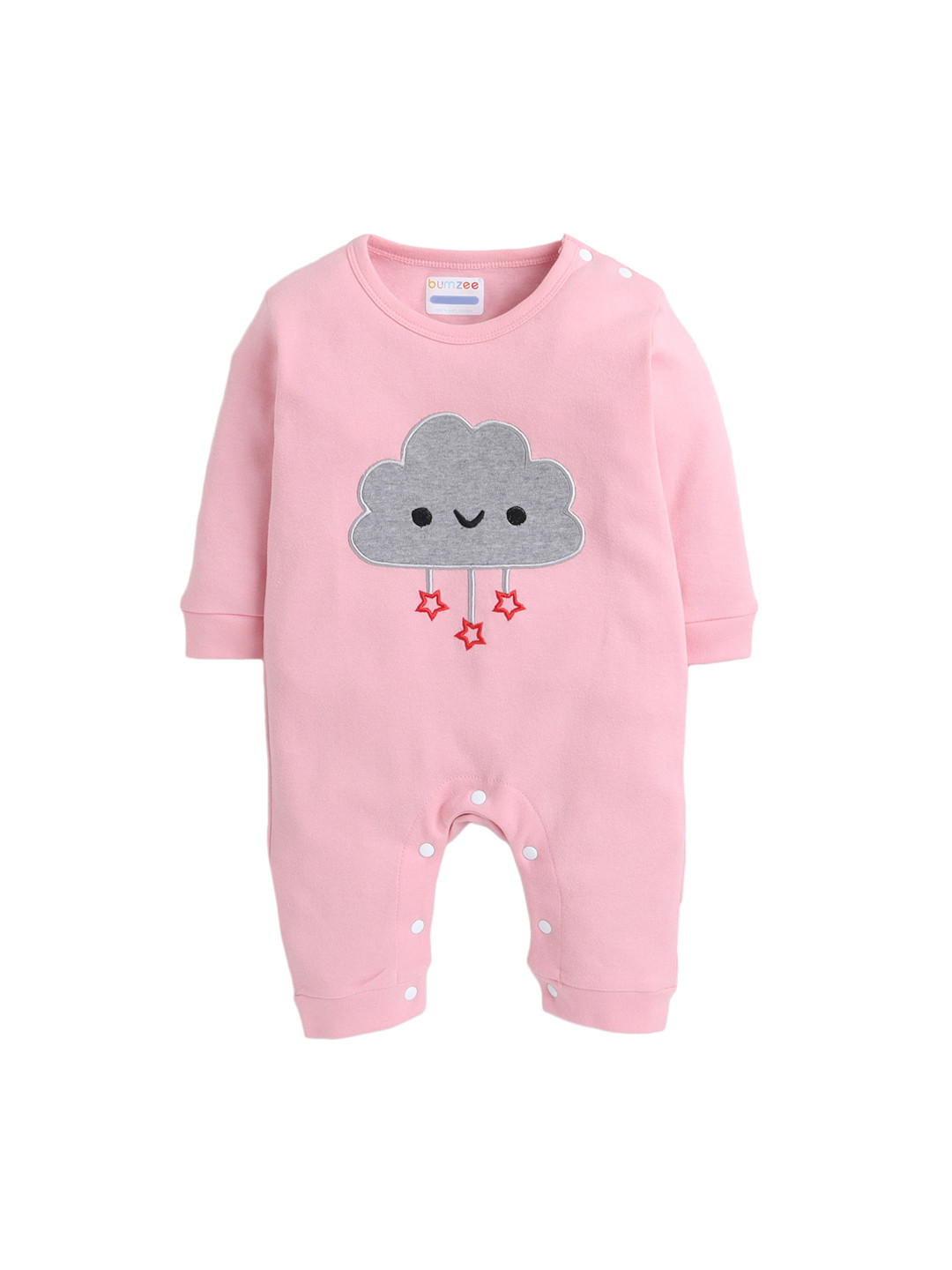 

BUMZEE Girls Pink Cloud Applique Full Sleeves Fancy Sleepsuit