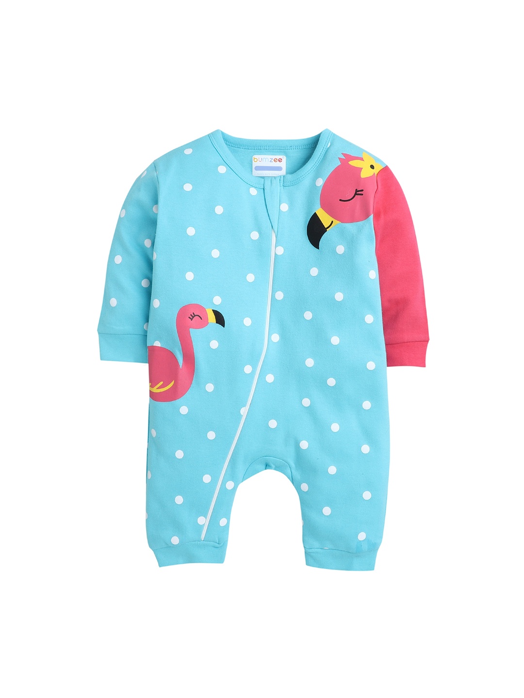 

BUMZEE Girls Blue & Pink Printed Front Open Sleepsuit