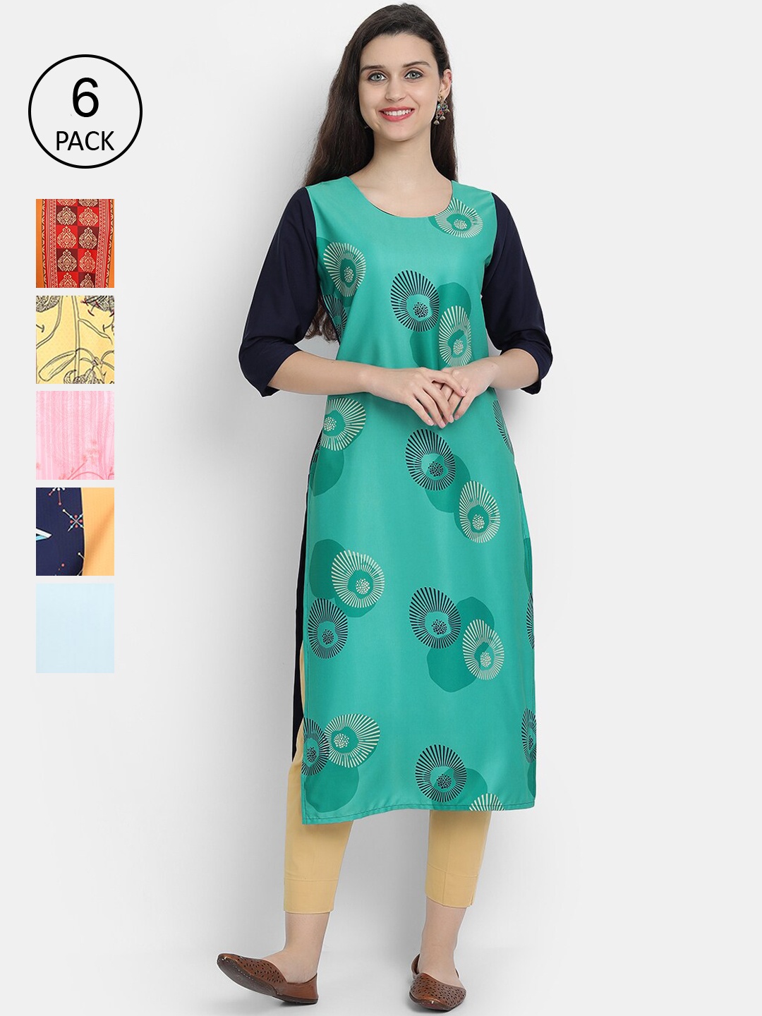 

7Threads Women Multicoloured Ethnic Motifs Embroidered Crepe Kurta, Multi