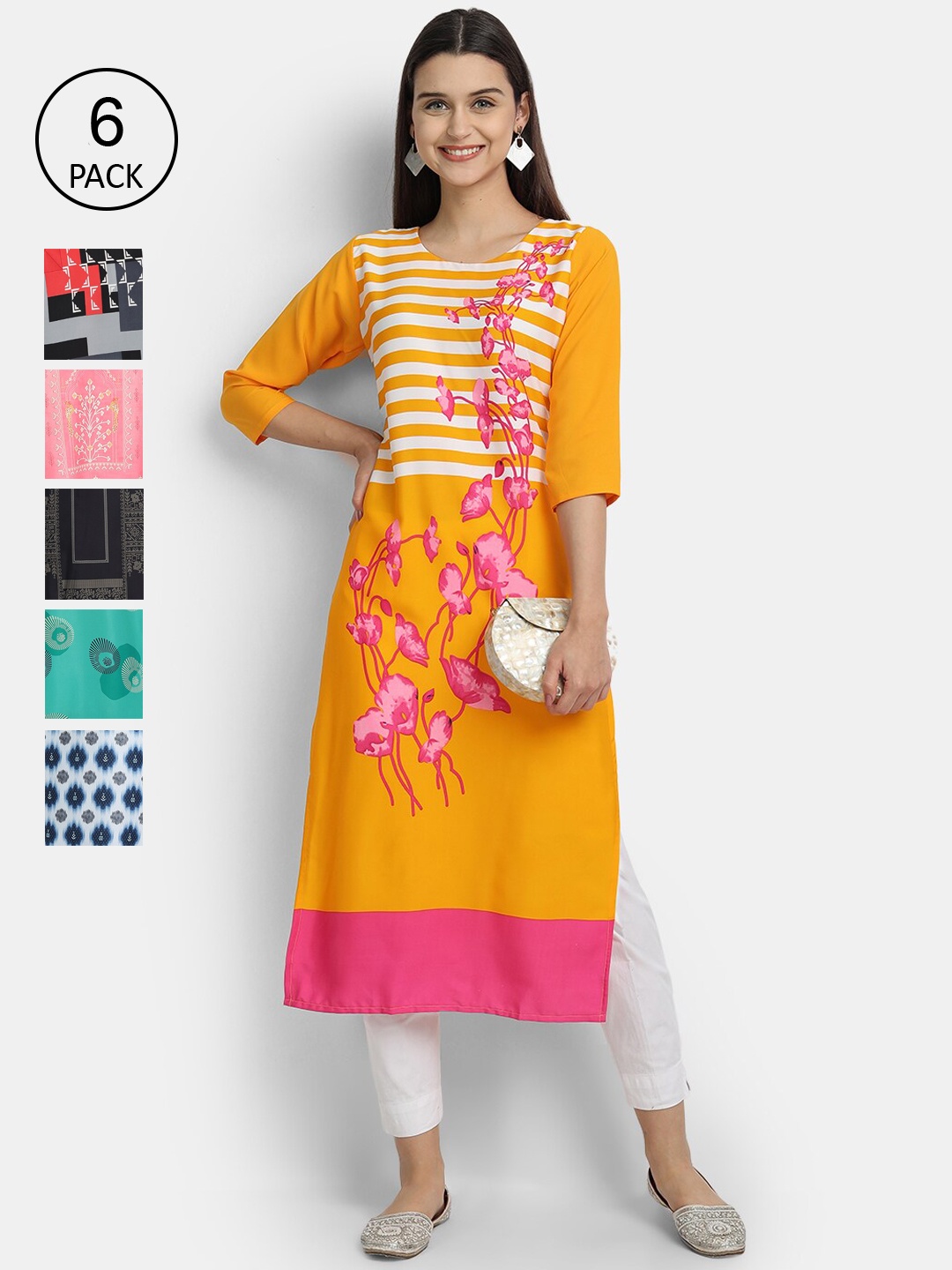 

7Threads Women Multicoloured Geometric Printed Thread Work Crepe Kurta, Multi