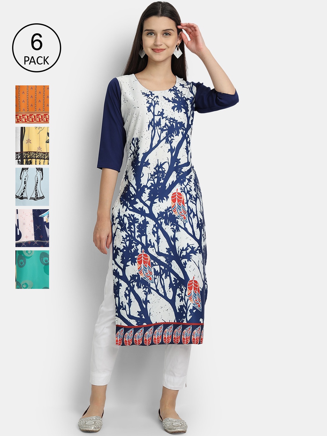 

7Threads Women Multicoloured Floral Printed Thread Work Crepe Kurta, Multi