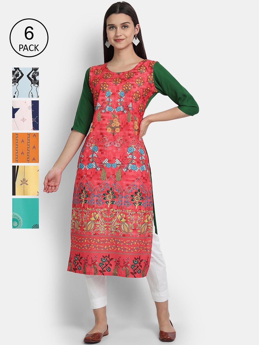 

7Threads Women Multicoloured Ethnic Motifs Printed Crepe Kurta, Multi