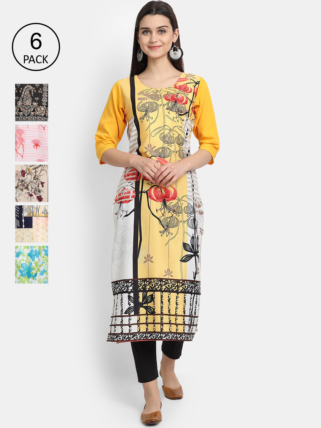 

7Threads Women Multicoloured Ethnic Motifs Printed Patchwork Crepe Kurta, Multi