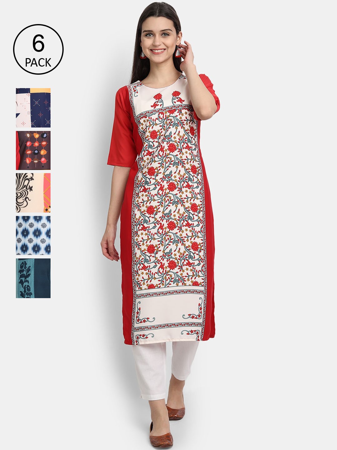 

7Threads Women Multicoloured Floral Printed Keyhole Neck Thread Work Crepe Kurta, Multi