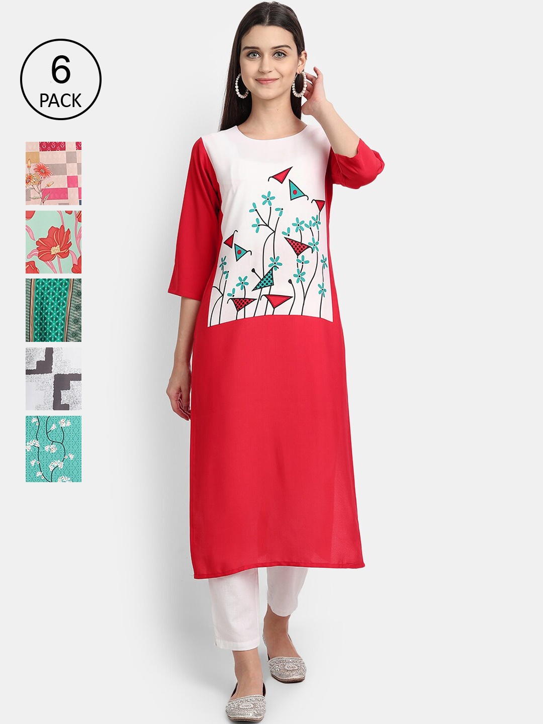 

7Threads Women Multicoloured Printed Thread Work Crepe Kurta, Multi