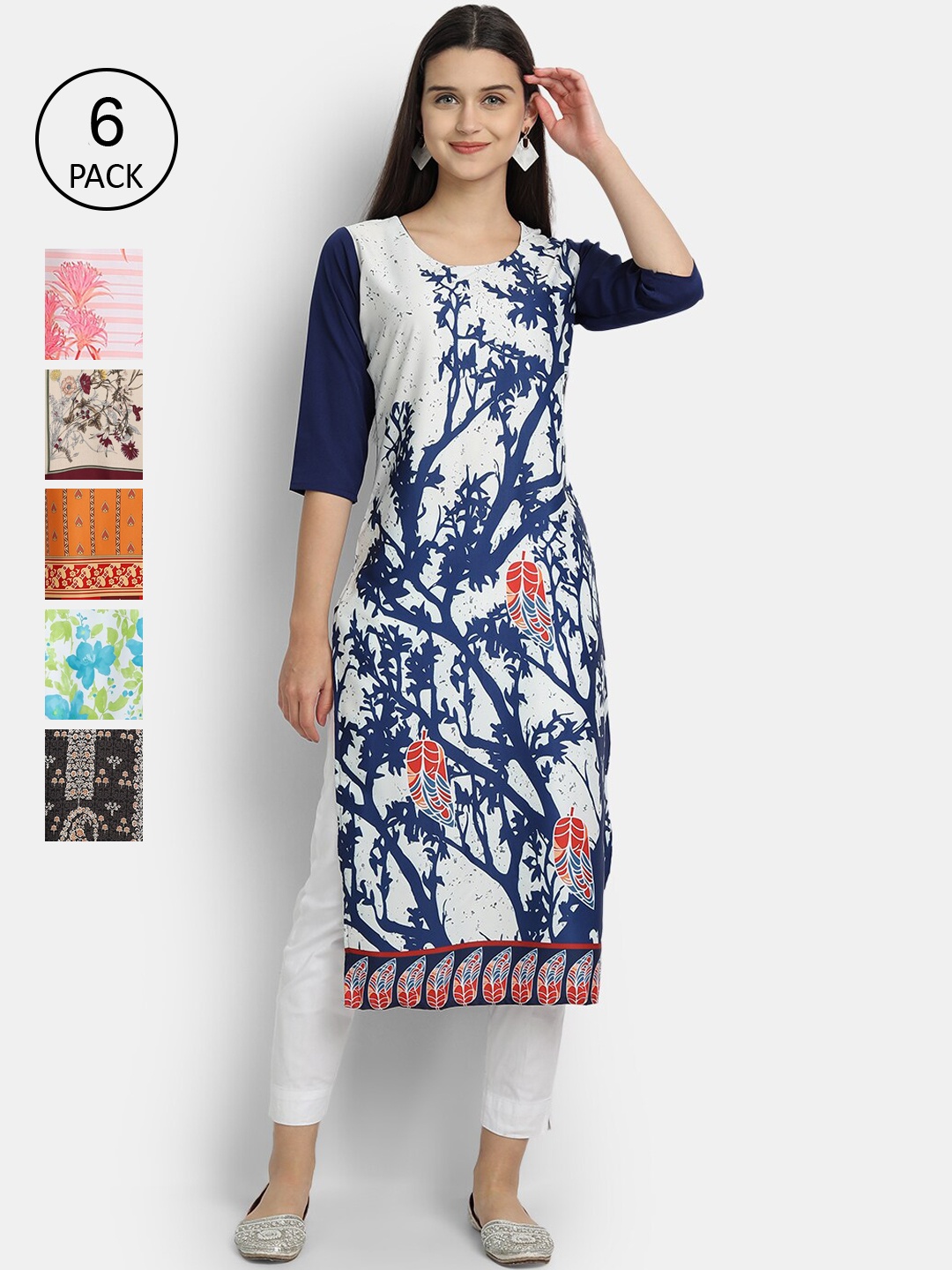 

7Threads Women Multicoloured Floral Printed Thread Work Crepe Kurta, Multi