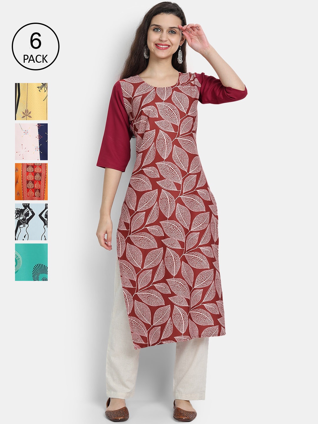 

7Threads Women Multicoloured Printed Flared Sleeves Mirror Work Crepe Kurta, Multi
