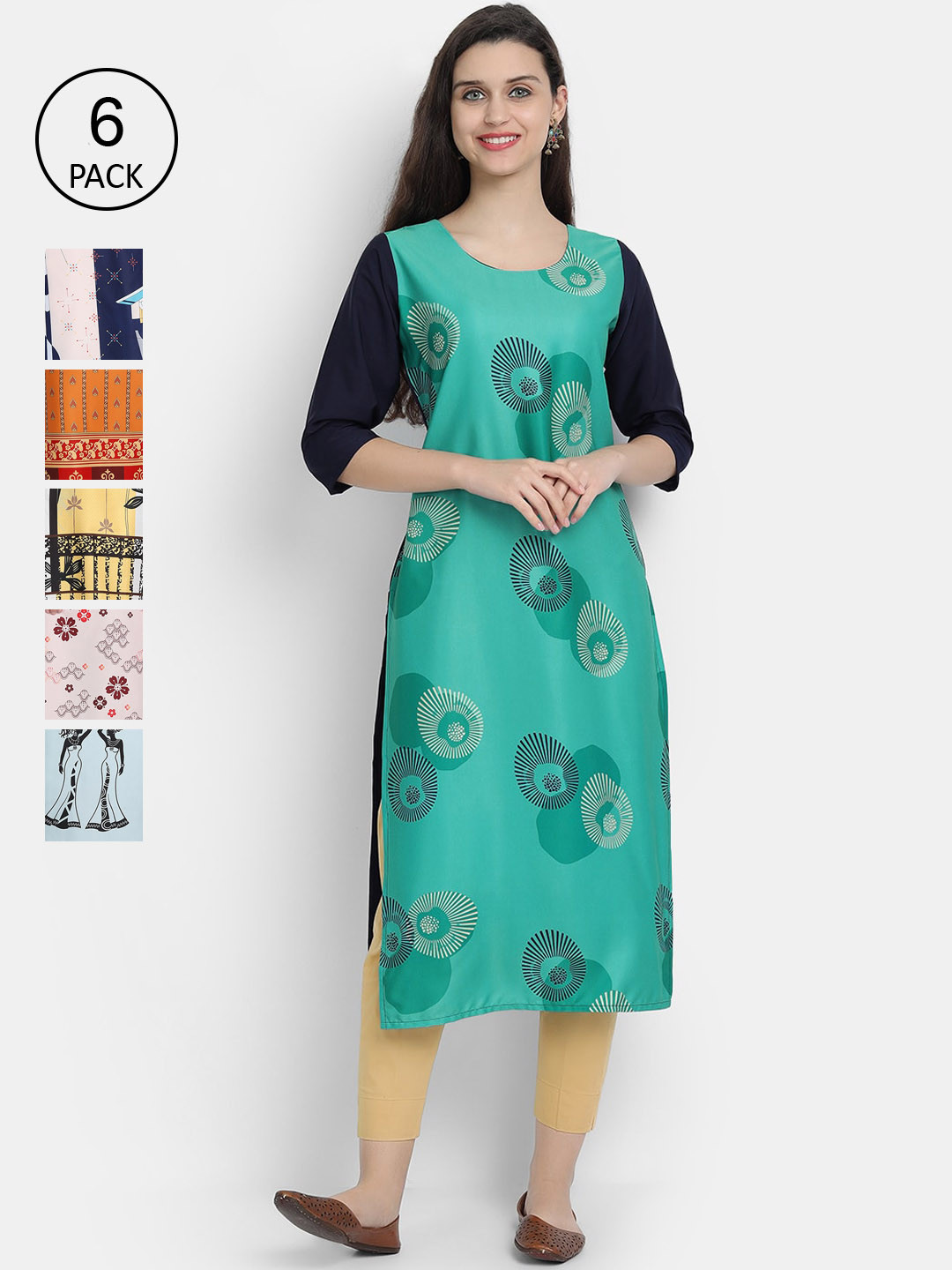 

7Threads Women Pack of 6 Floral Printed Kurtas, Multi
