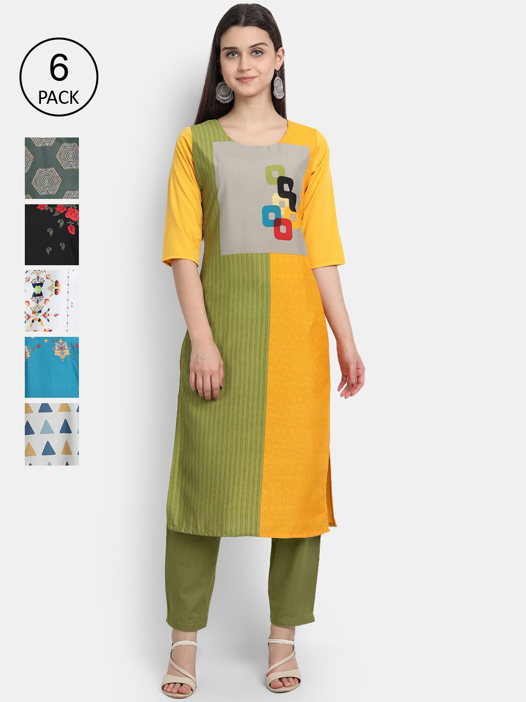 

7Threads Women Multicoloured Colourblocked Thread Work Crepe Kurta, Multi