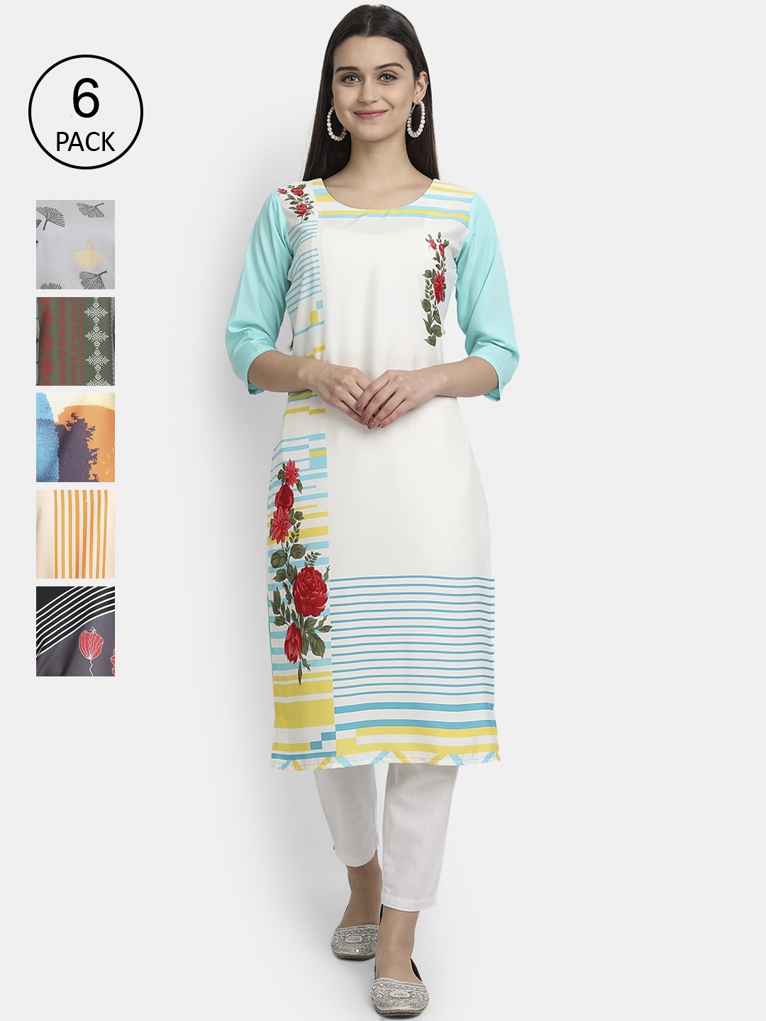 

7Threads Women Multicoloured Floral Printed Thread Work Crepe Kurta, Multi
