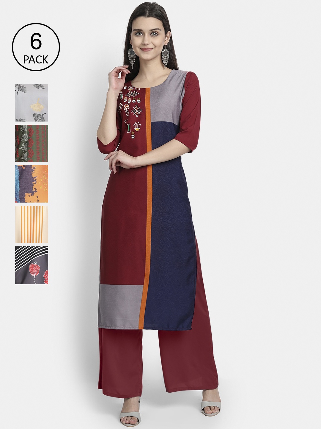 

7Threads Women Multicoloured Colourblocked Thread Work Crepe Kurta, Multi