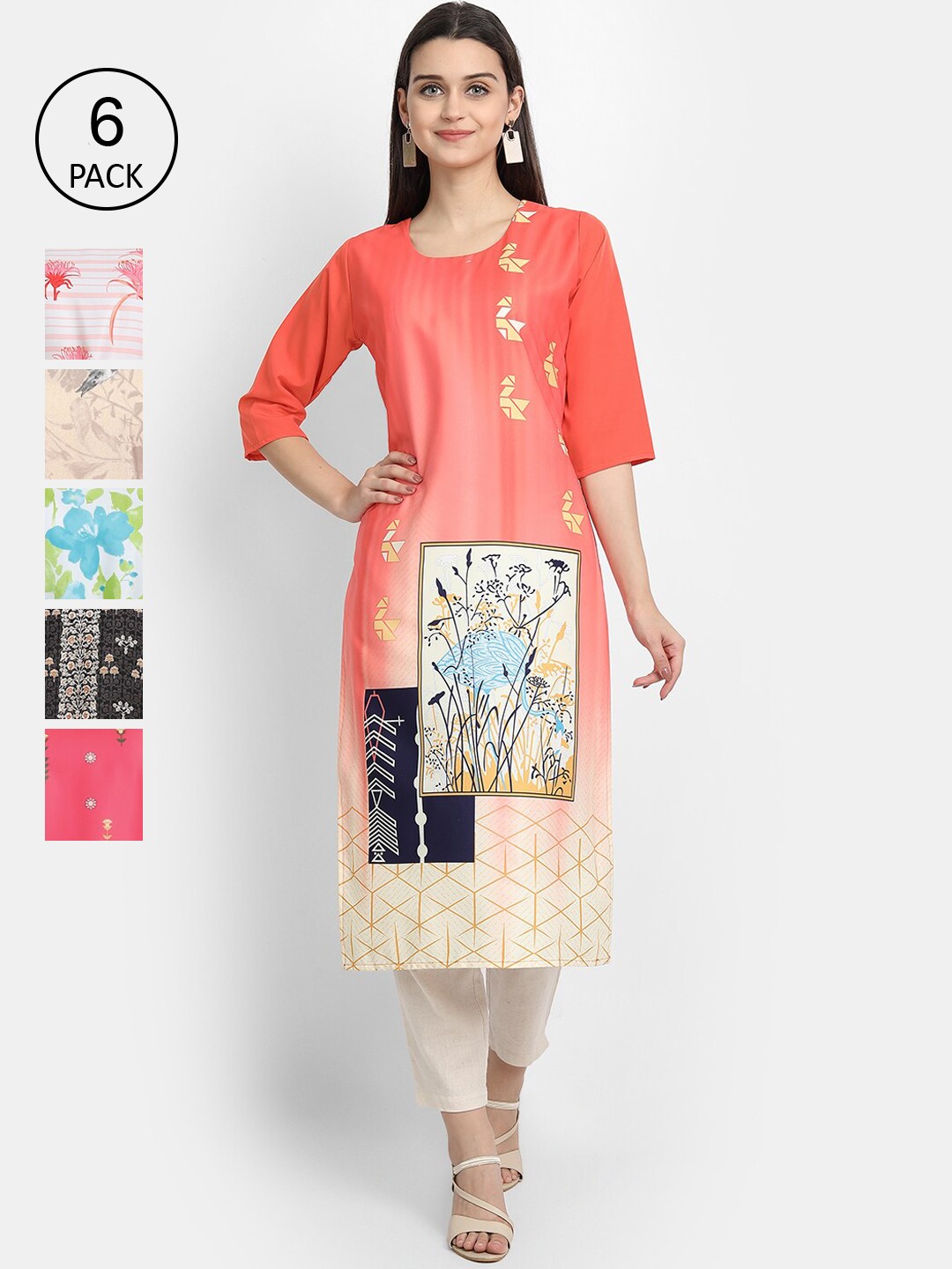 

7Threads Women Multicoloured Ethnic Motifs Printed Thread Work Crepe Kurta, Multi