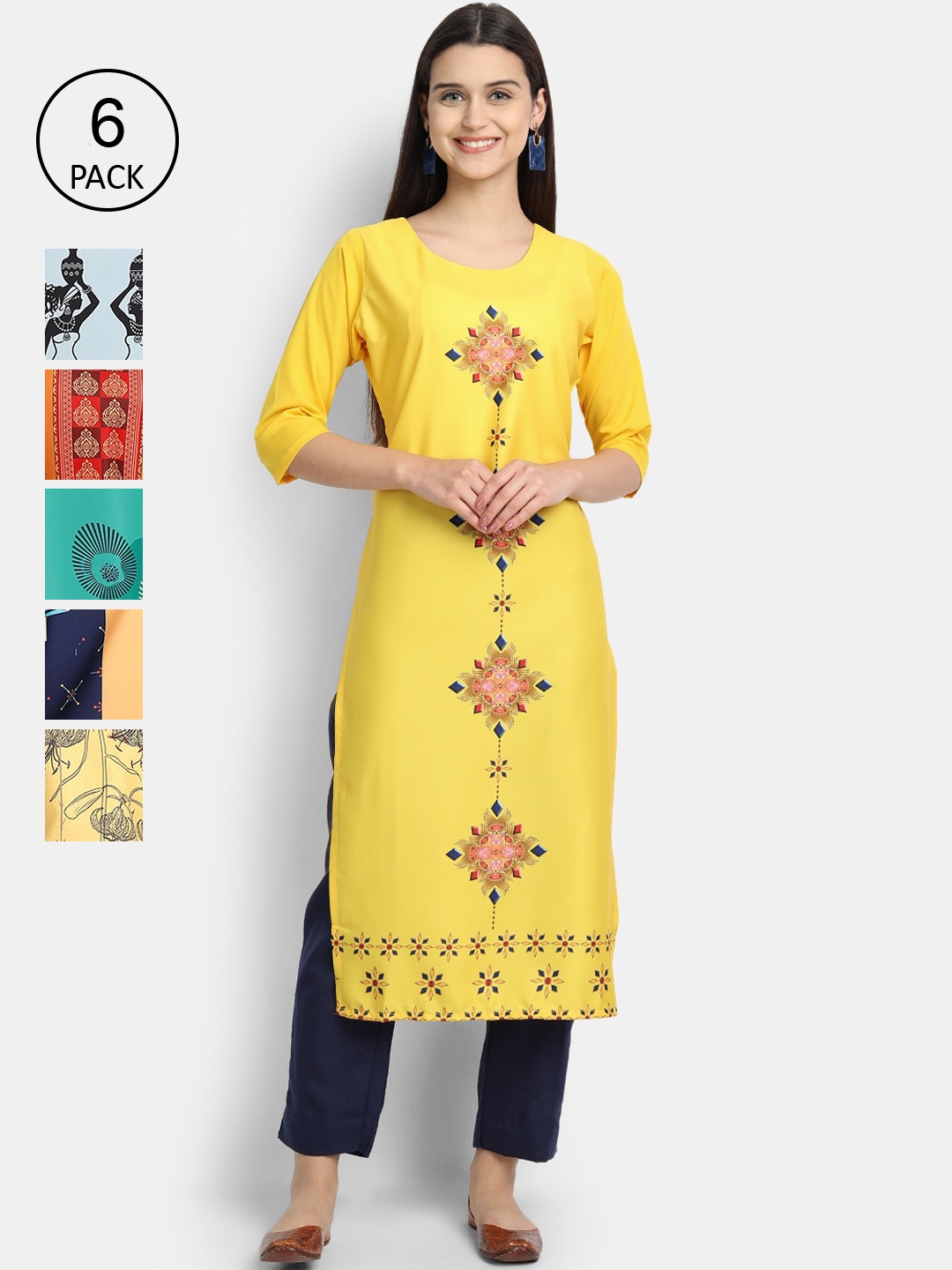 

7Threads Women Multicoloured Floral Embroidered Mirror Work Crepe Kurta, Multi