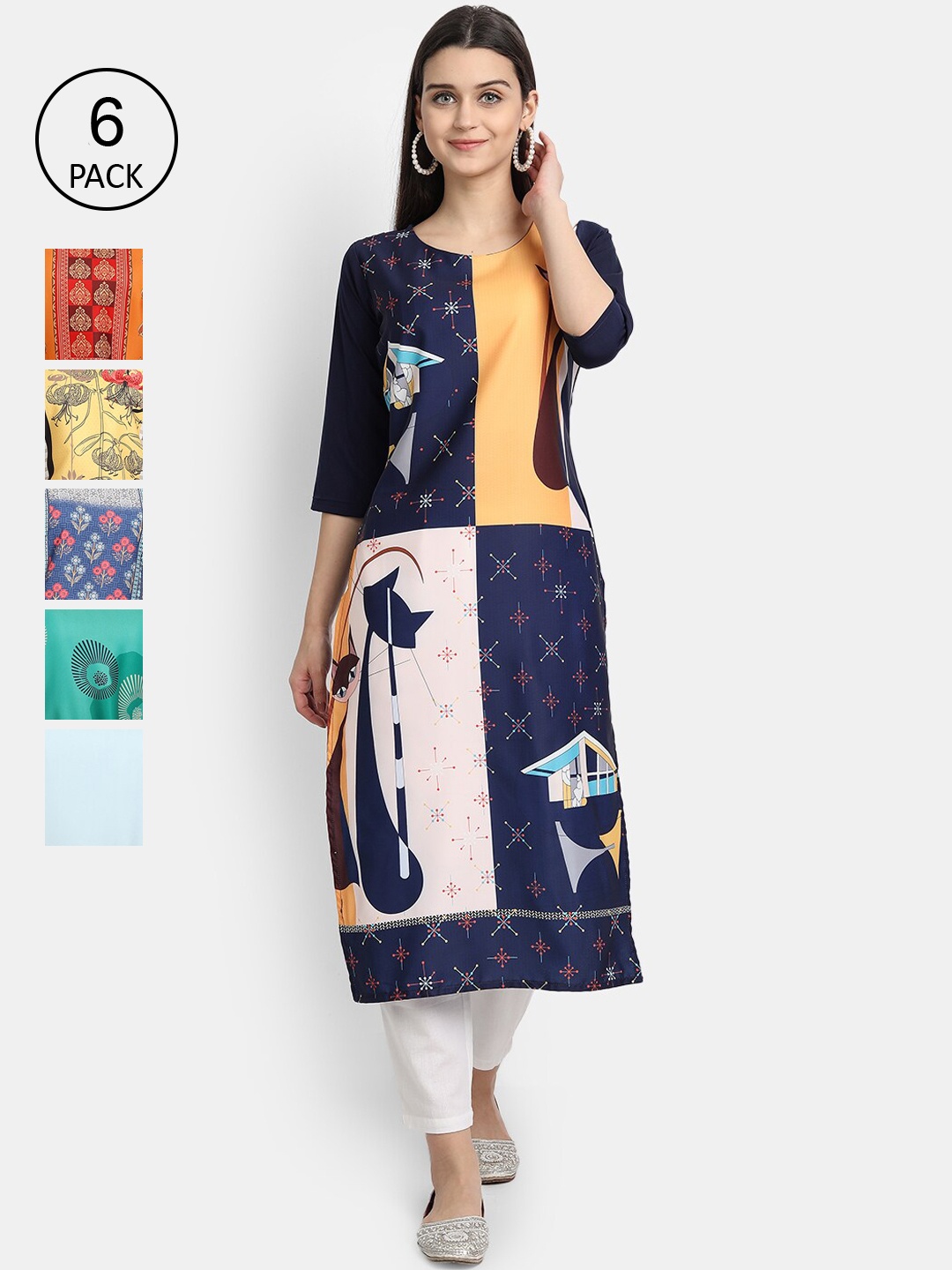 

7Threads Women Multicoloured Ethnic Motifs Printed Thread Work Crepe Kurta, Multi