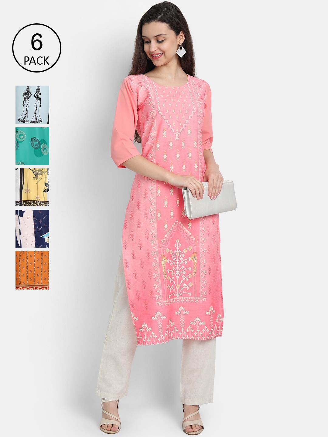 

7Threads Women Multicoloured Ethnic Motifs Printed Chikankari Crepe Kurta, Multi