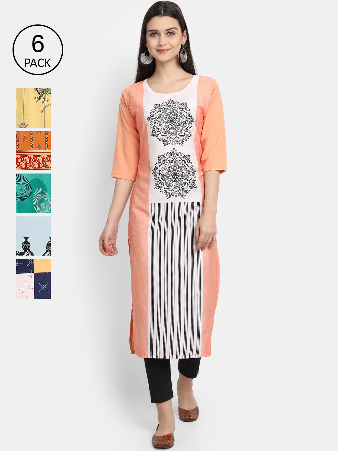

7Threads Women Multicoloured Printed Thread Work Crepe Kurta, Multi