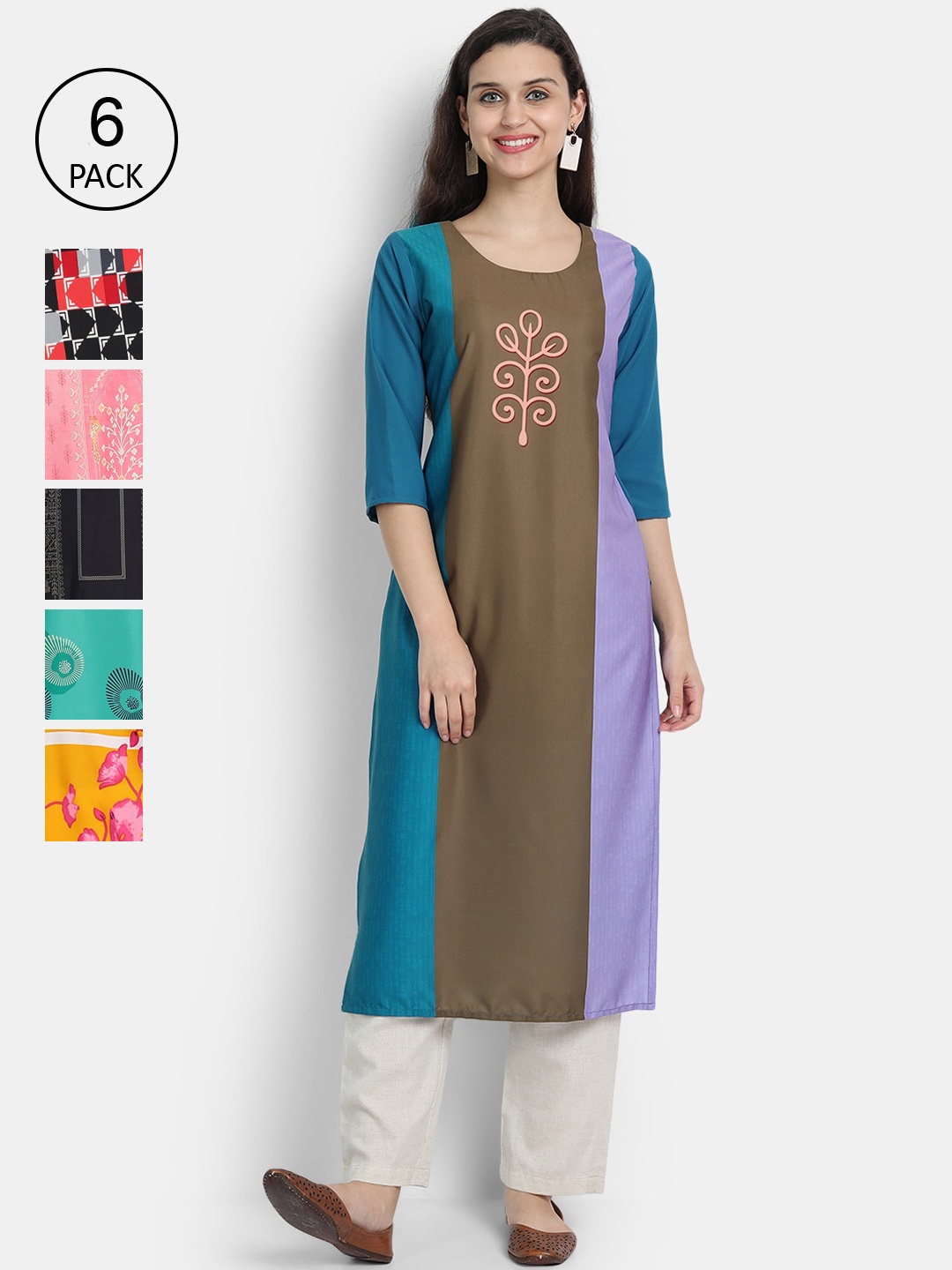 

7Threads Women Multicoloured Thread Work Crepe Kurta, Multi