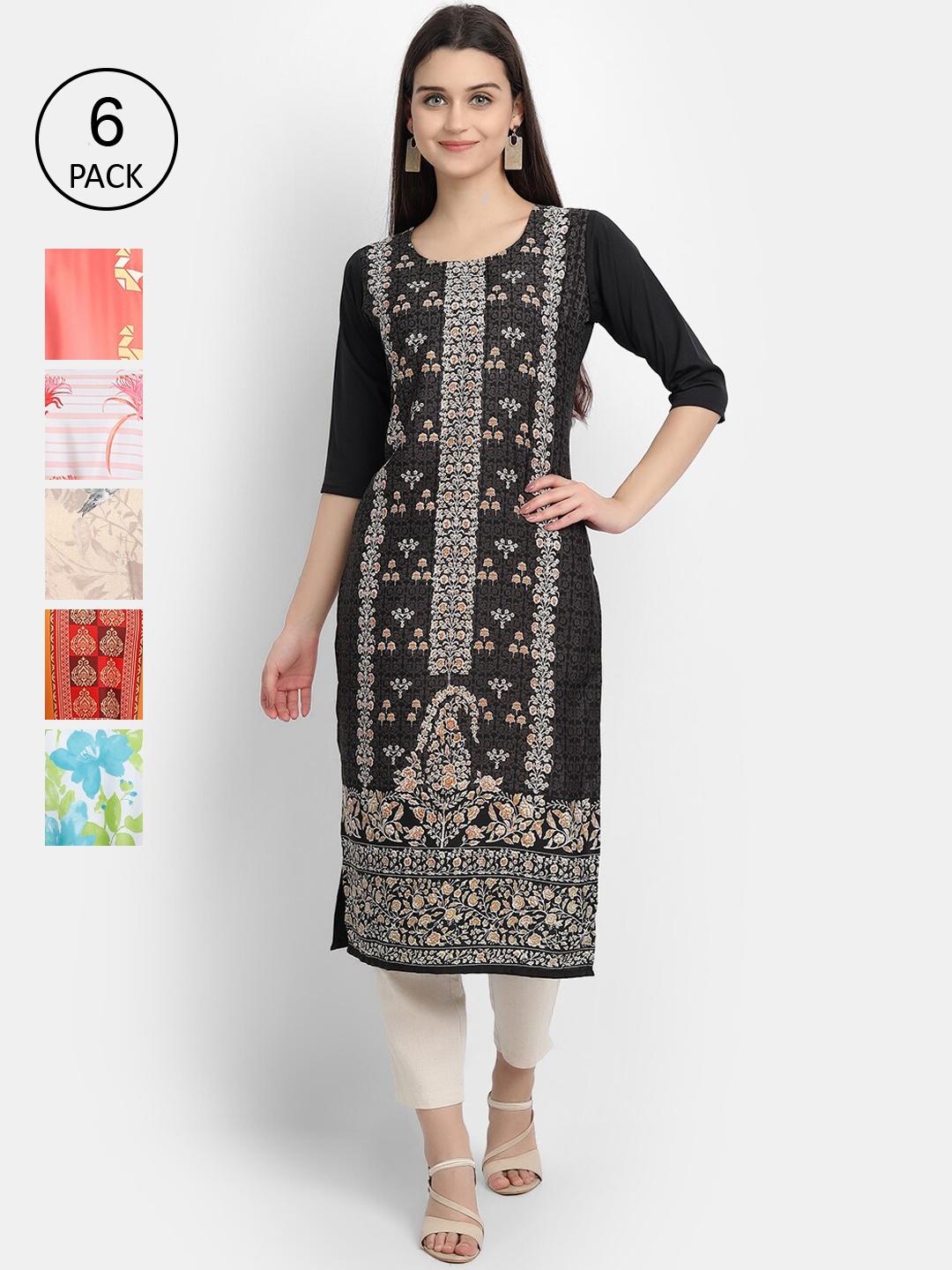 

7Threads Women Multicoloured Ethnic Motifs Printed Thread Work Crepe Kurta, Multi