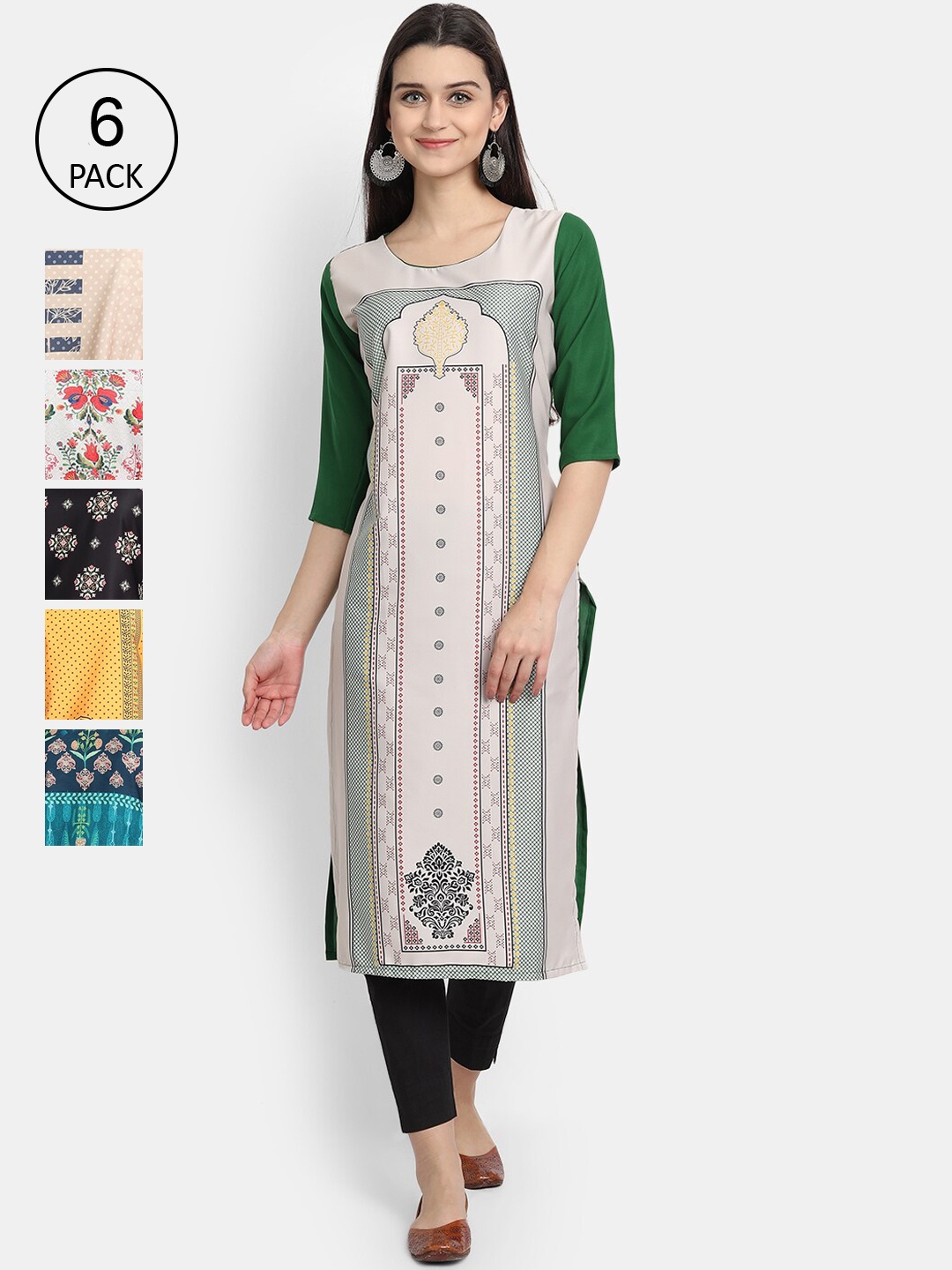 

7Threads Women Multicoloured Ethnic Motifs Printed Thread Work Crepe Kurta, Multi