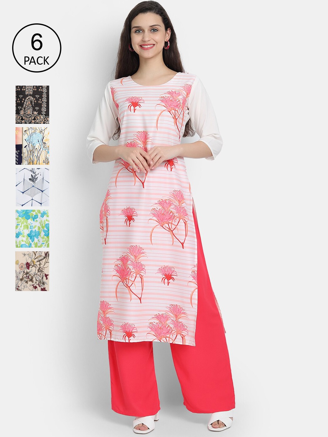

7Threads Women Multicoloured Printed Thread Work Crepe Kurta, Multi