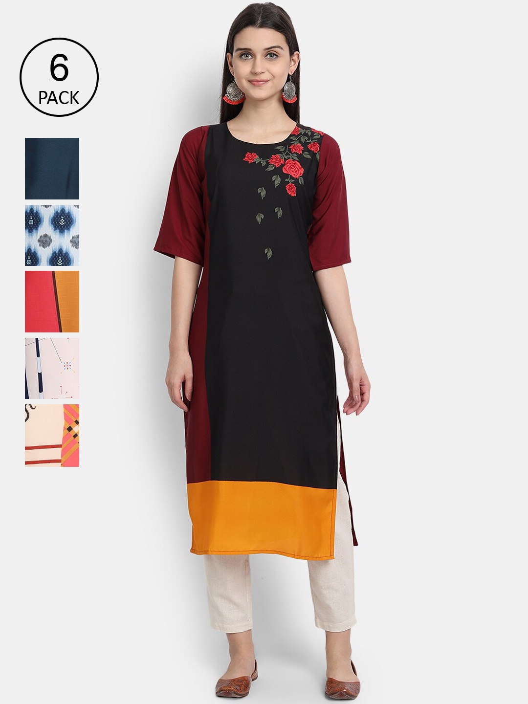 

7Threads Women Pack of 6 Quirky Kurtas, Multi