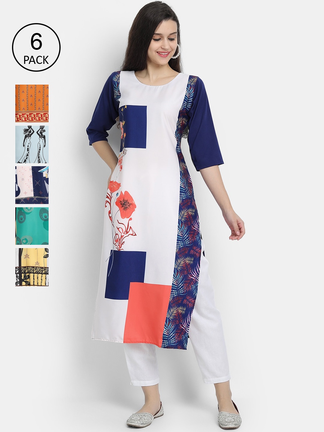 

7Threads Women Multicoloured Ethnic Motifs Printed Thread Work Crepe Kurta, Multi