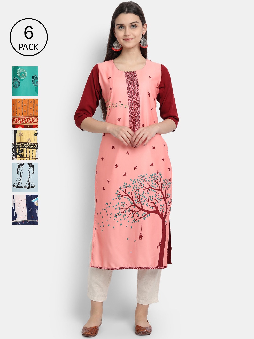 

7Threads Women Multicoloured Geometric Printed Thread Work Crepe Kurta, Multi