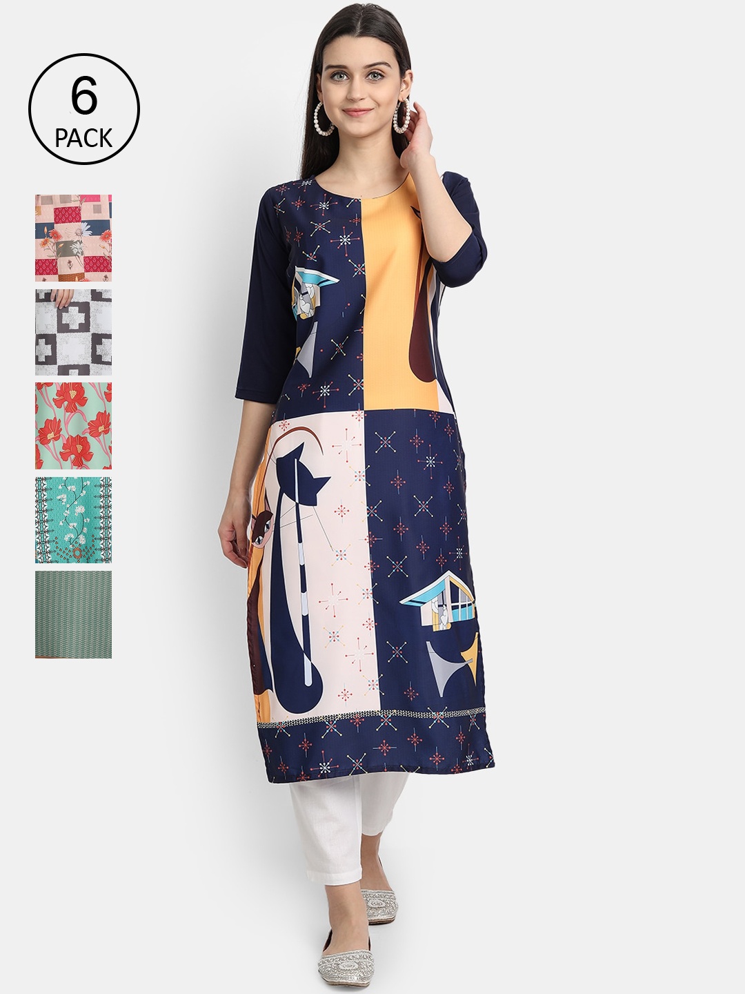 

7Threads Women Multicoloured Ethnic Motifs Printed Thread Work Crepe Kurta, Multi