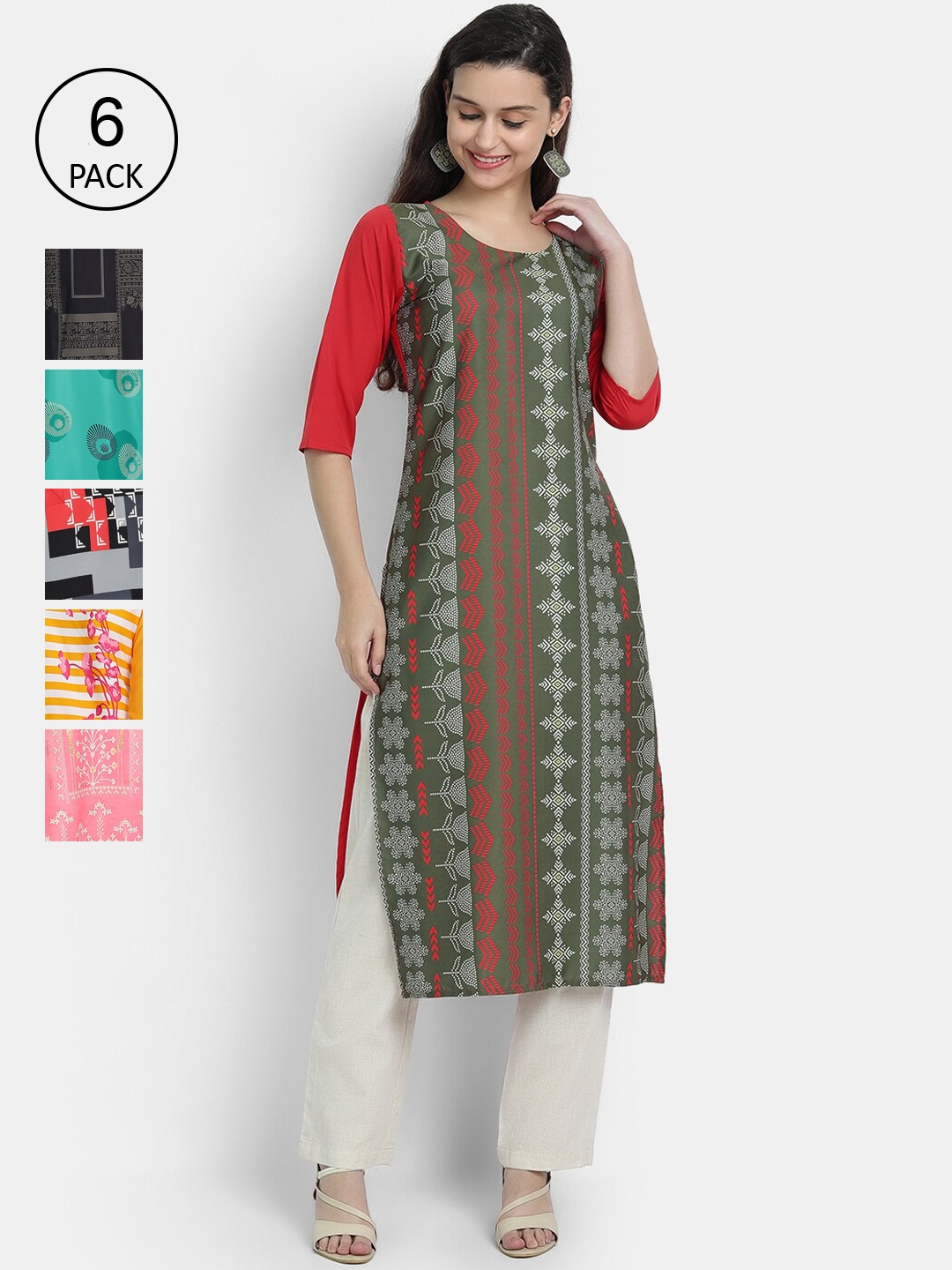 

7Threads Women Multicoloured Ethnic Motifs Crepe Kurta, Multi
