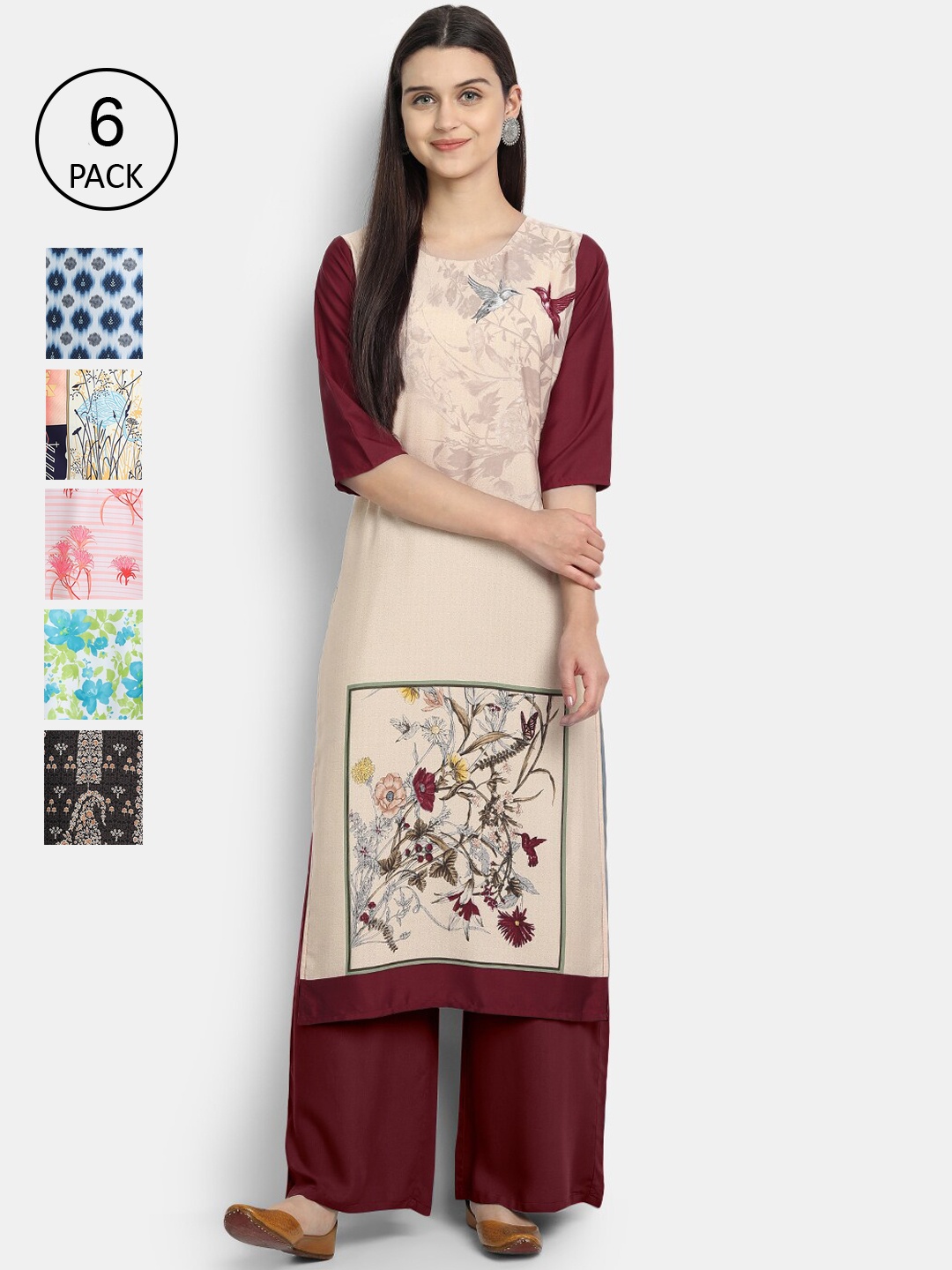 

7Threads Women Multicoloured Geometric Printed Thread Work Crepe Kurta, Multi