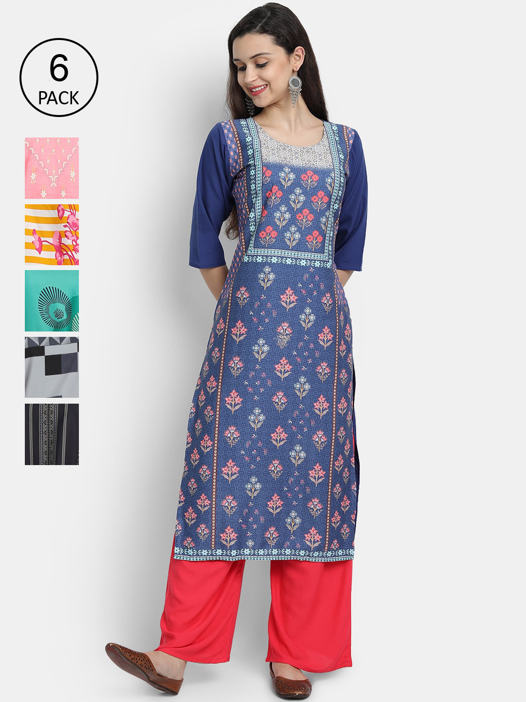 

7Threads Women Multicoloured Ethnic Motifs Printed Thread Work Crepe Kurta, Multi