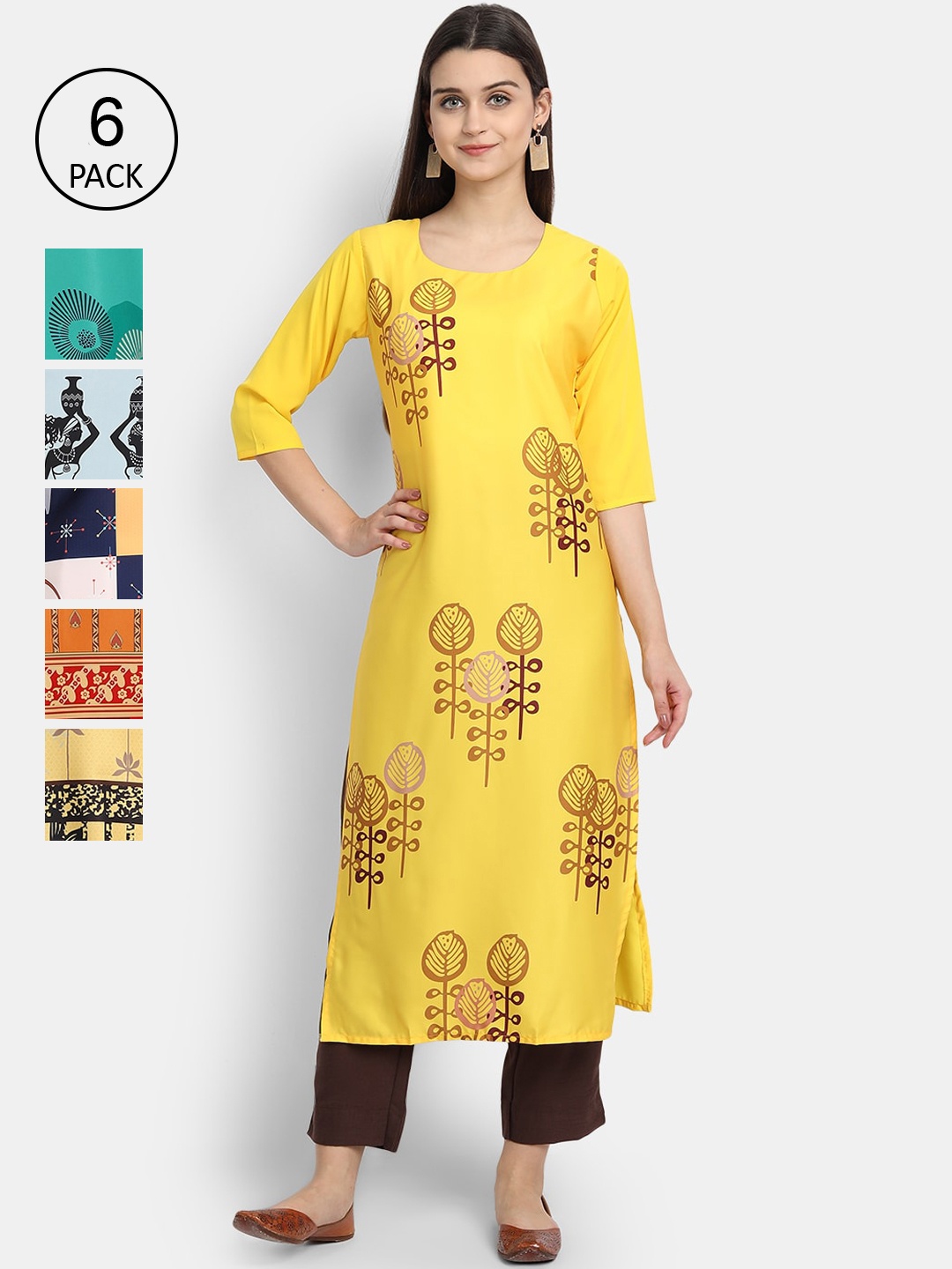 

7Threads Women Multicoloured Ethnic Motifs Printed Thread Work Crepe Kurta, Multi