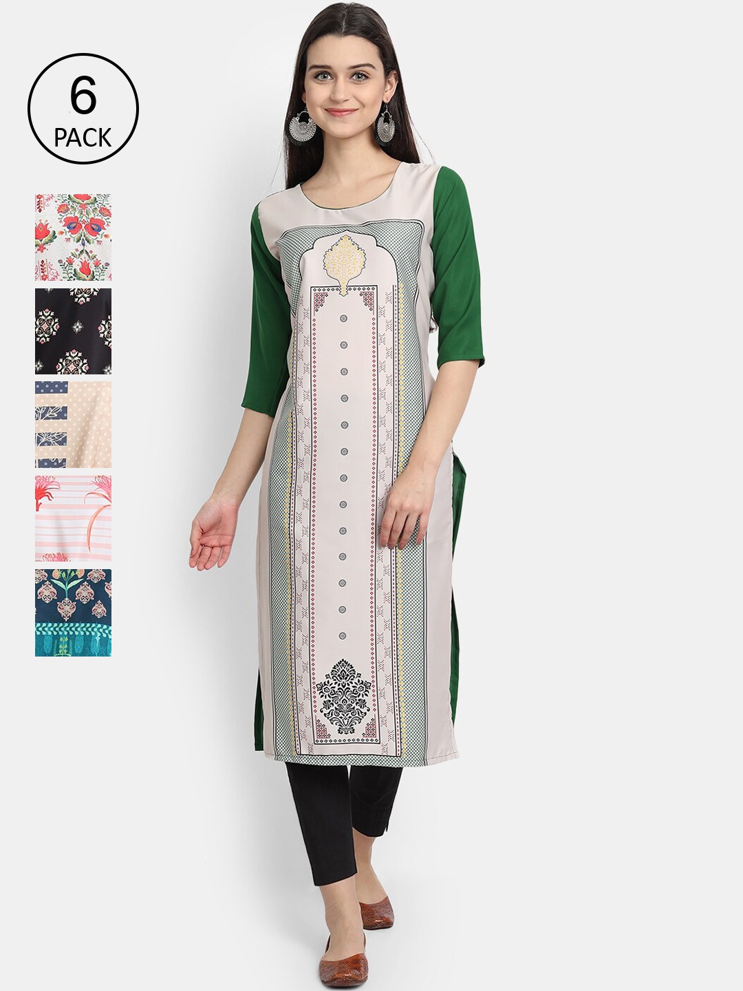 

7Threads Women Pack of 6 Crepe Kurta, White